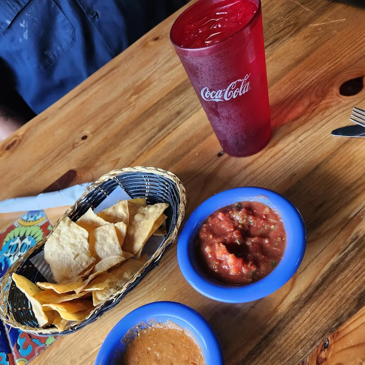 Chips Salsa and Bean Dip