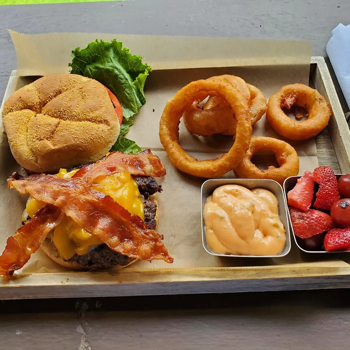 Griff Burger and Onion Rings