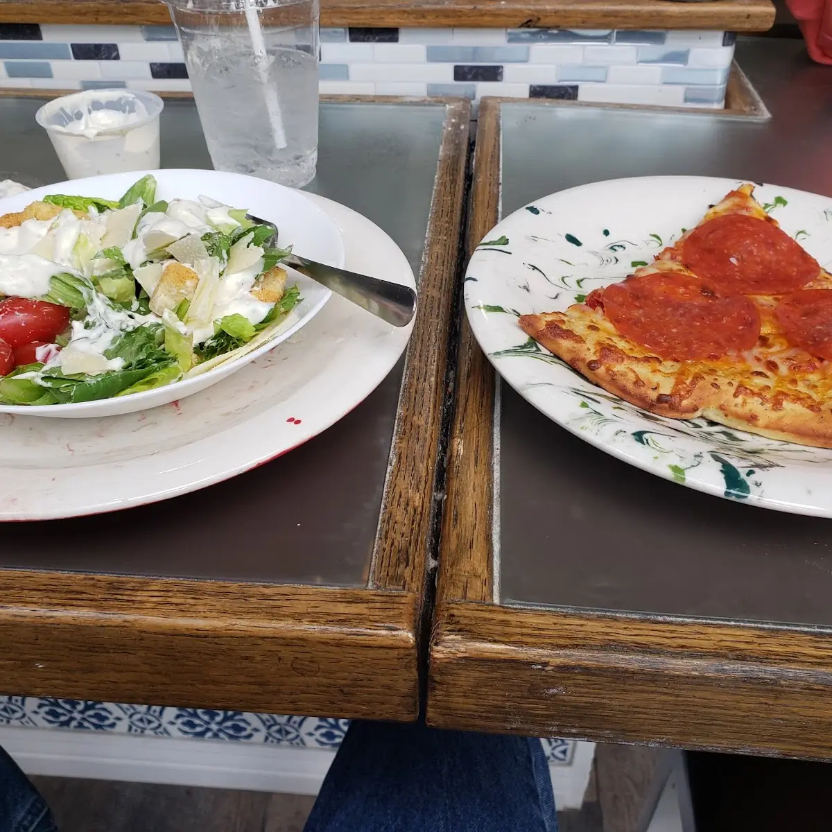 Salad with Ranch Dressing and Pepperoni Slice