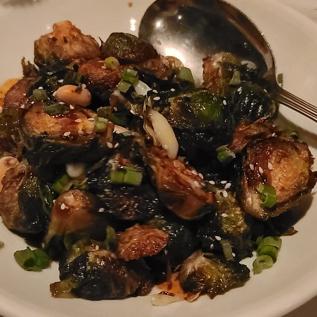 Honey Sriracha Roasted Brussels Sprouts with Cashews