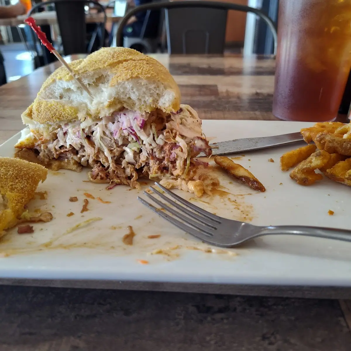 Pulled Pork Sandwich and Waffle Fries