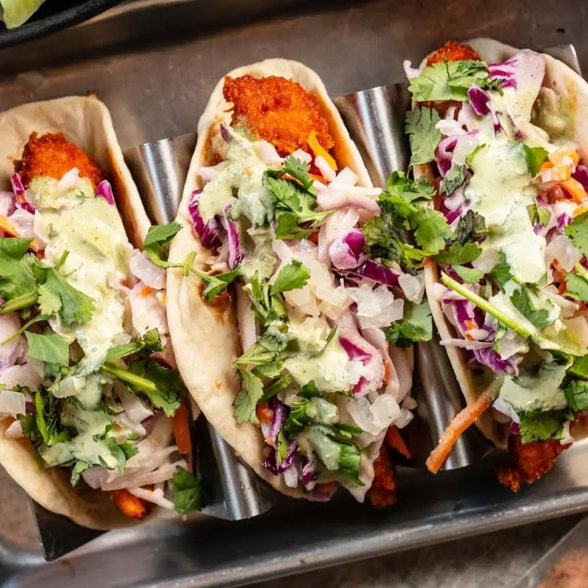 Fried Chicken Tacos with Slaw
