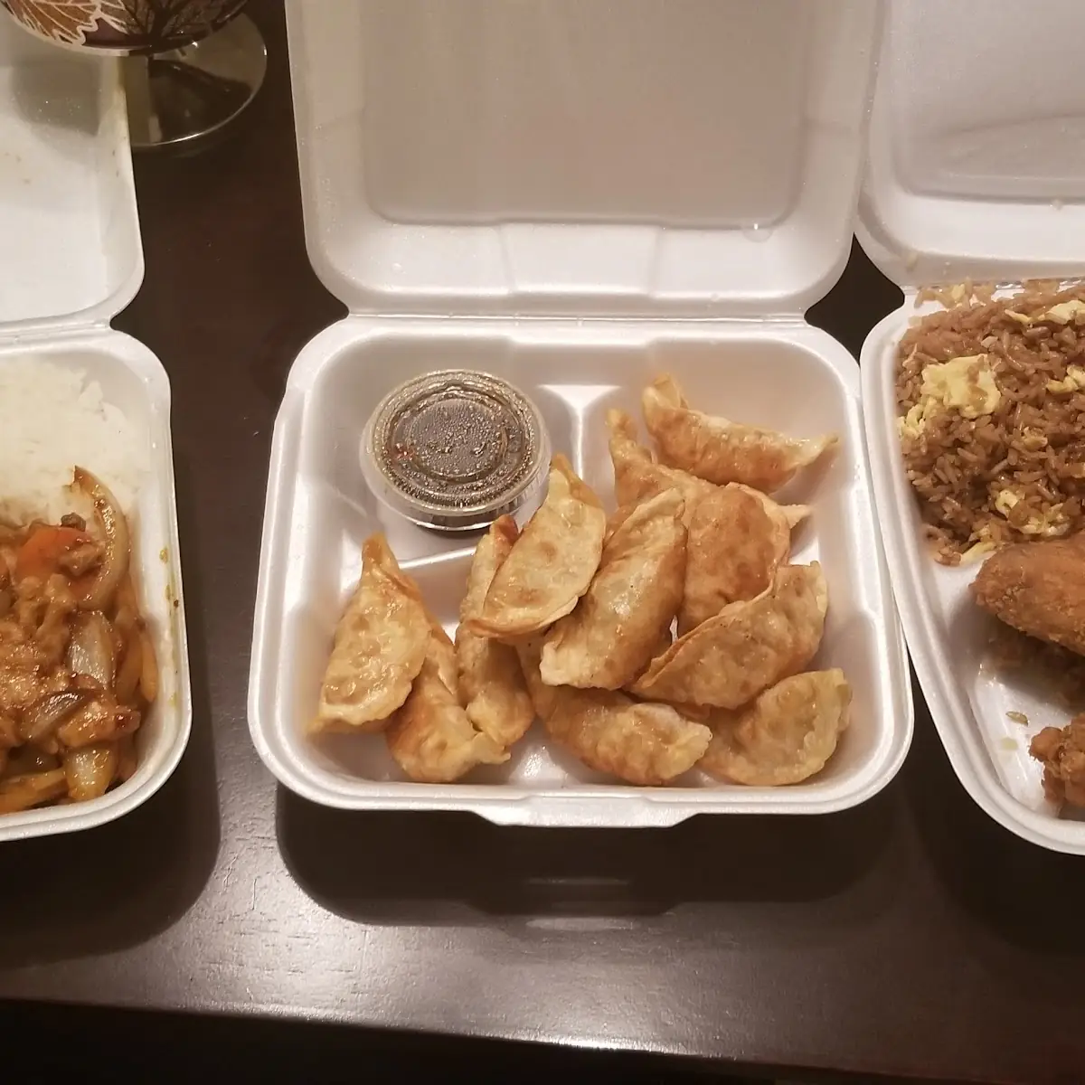 Beef Fried Rice Mongolian Chicken and Dumplins