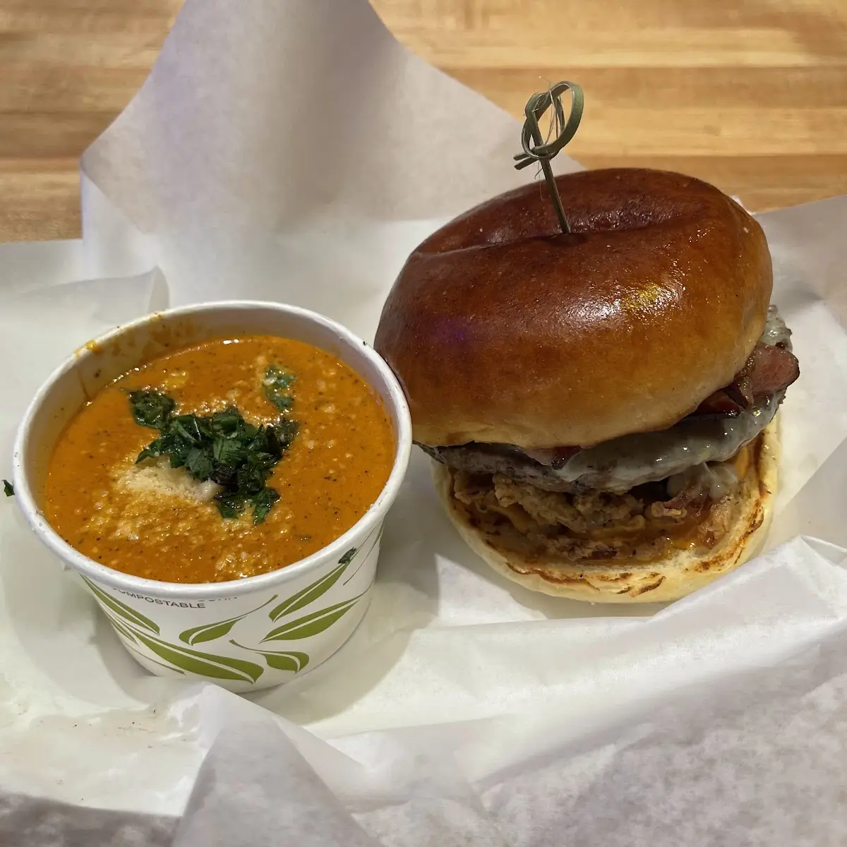 Tomato Basil Soup and Burger