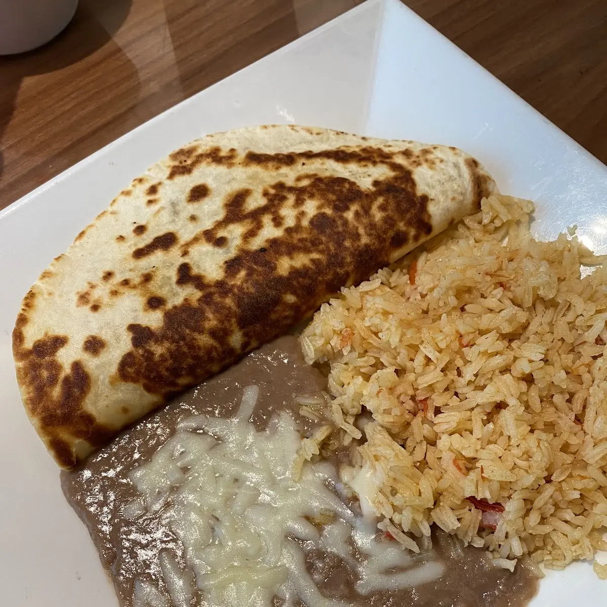 One Bean Burrito One Cheese Enchilada and Rice