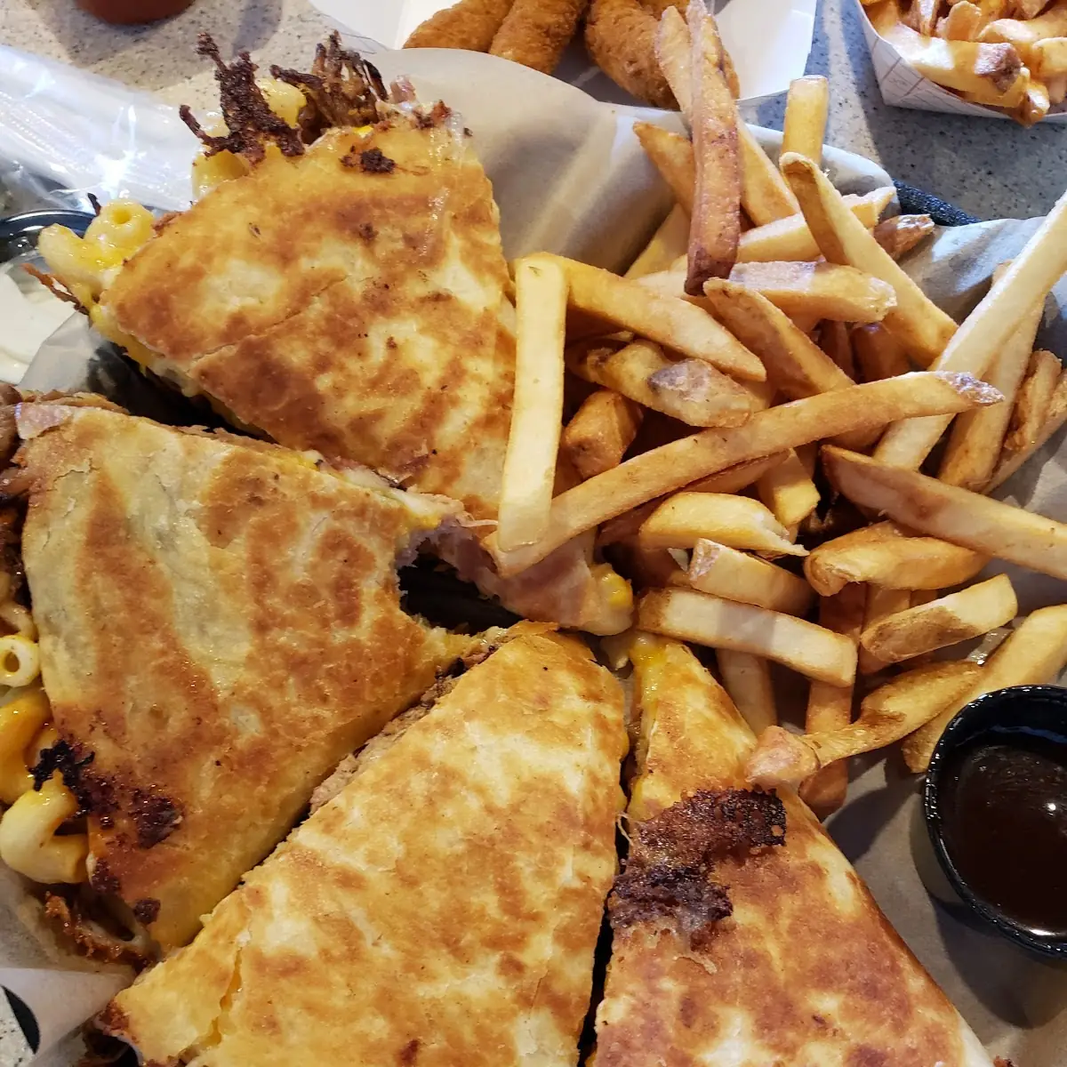Pulled Pork and Macaroni and Cheese Quesadilla