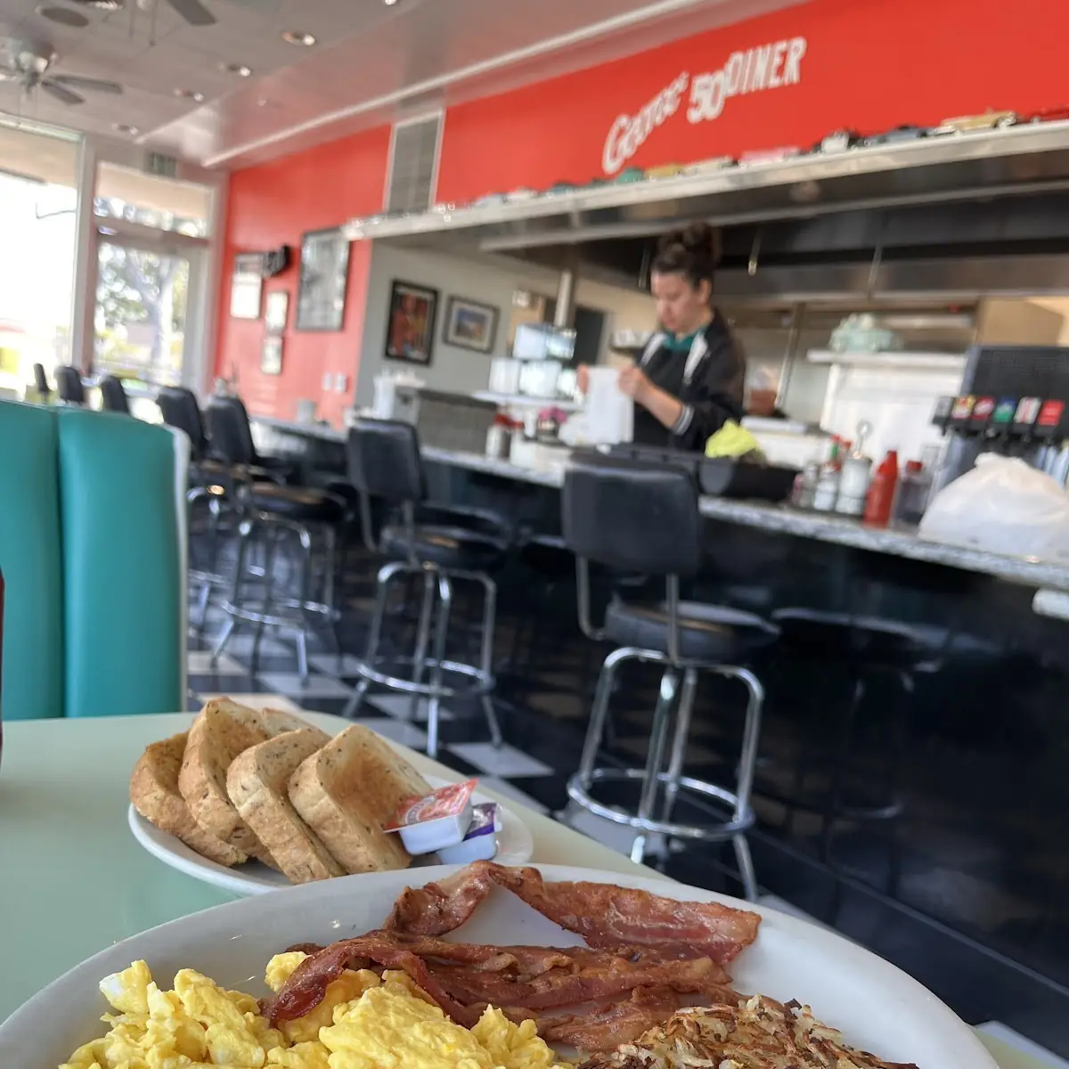 Scrambled Eggs and Toast with Bacon