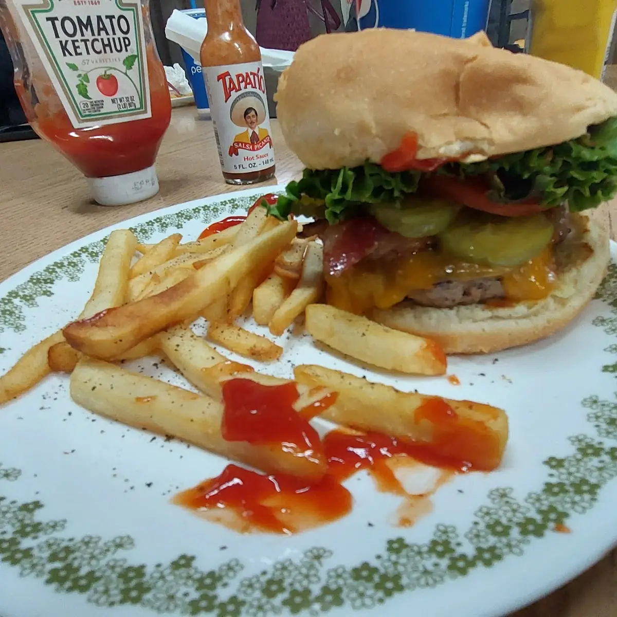 Bacon Cheese Burger and Fries
