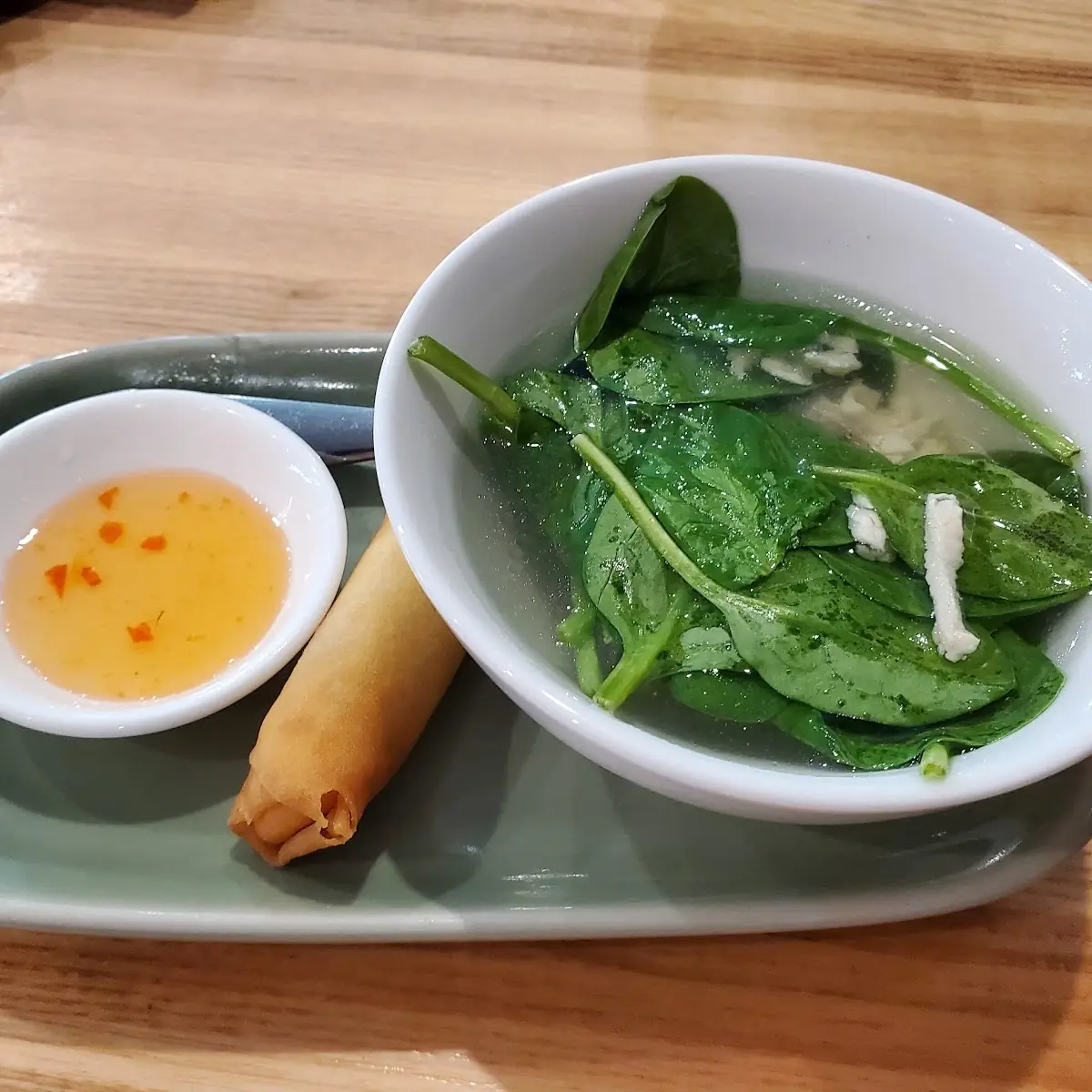 Chicken & Spinach Soup with Spring Roll
