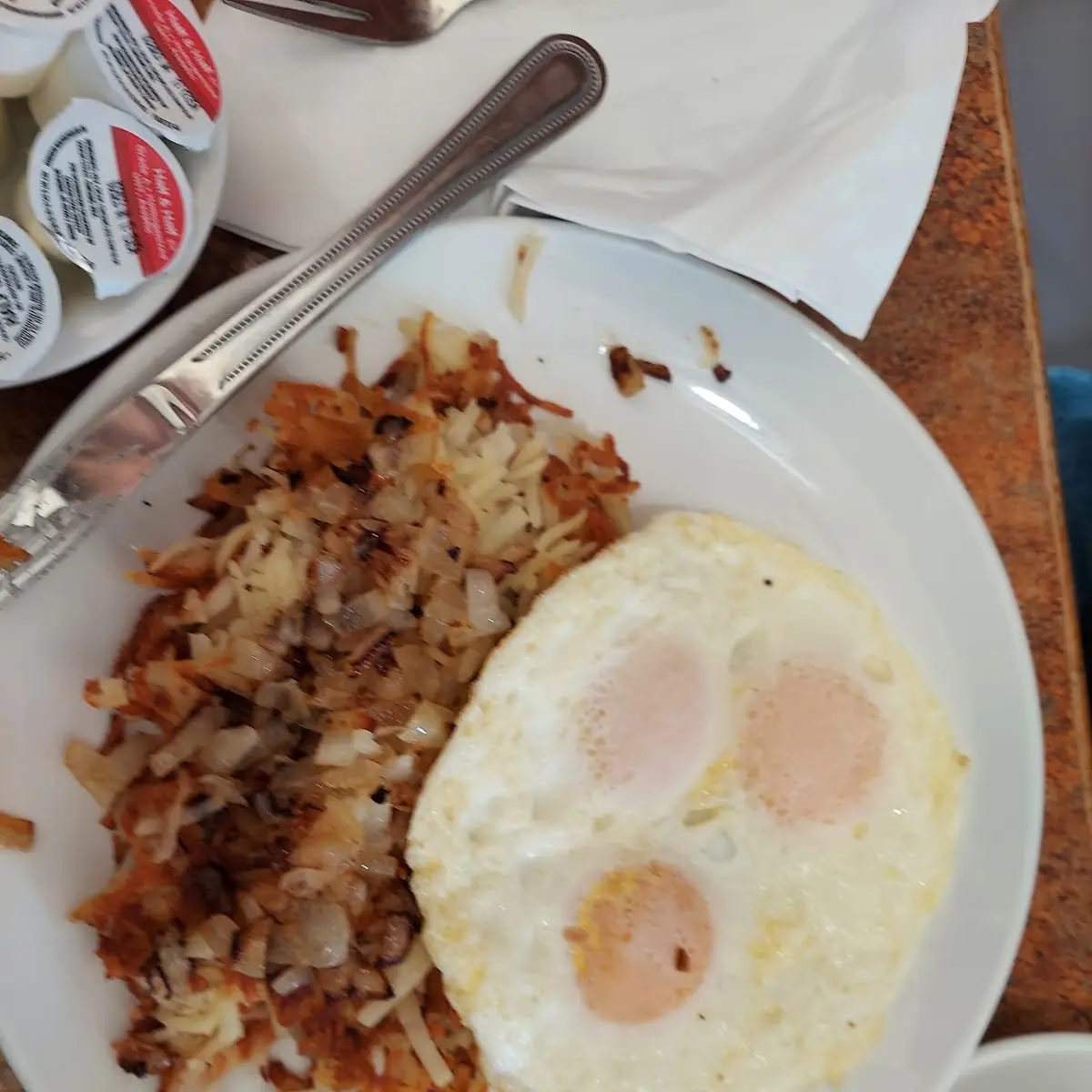 Over Easy Eggs and Hash Browns