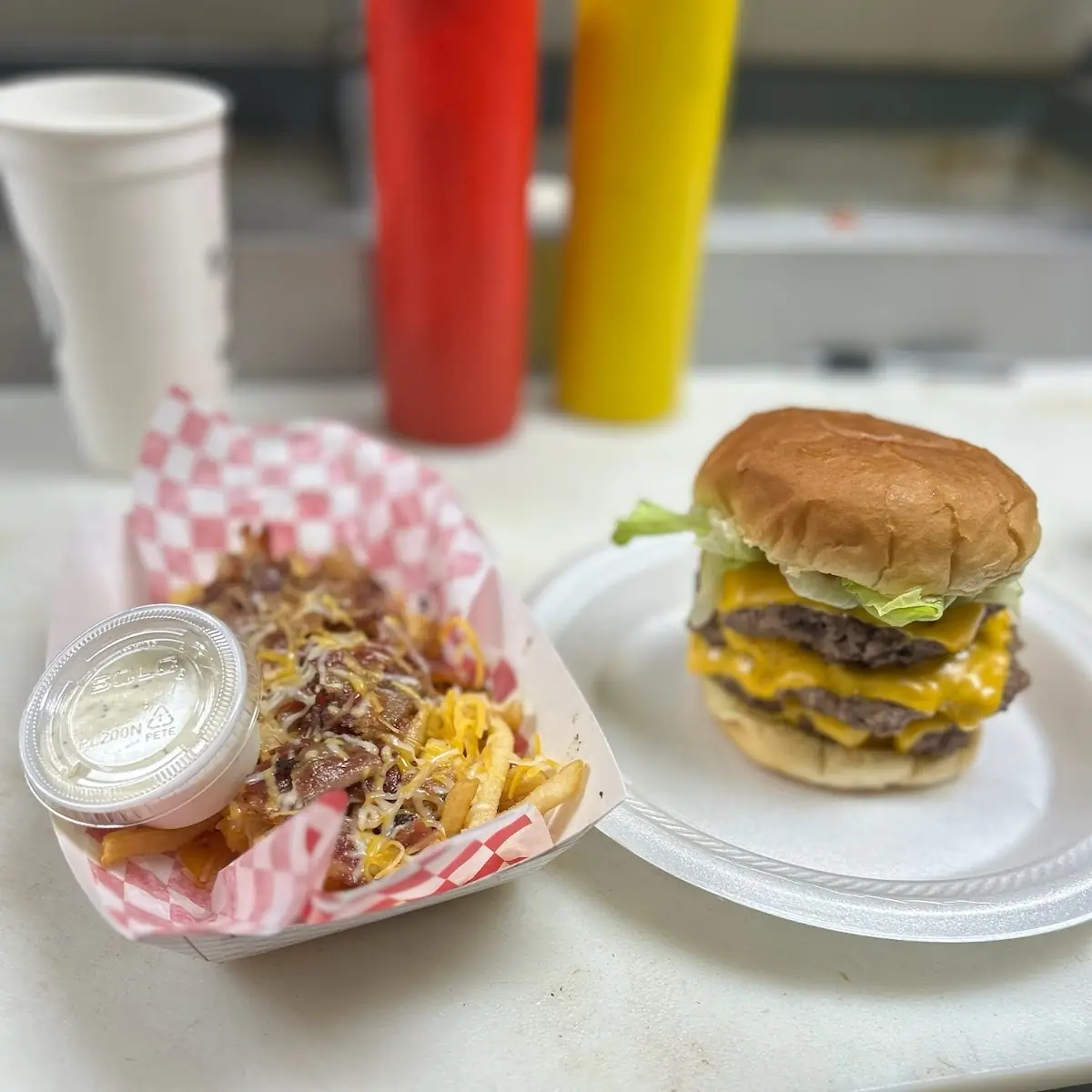 Triple Cheeseburger w Bacon Cheese Fries