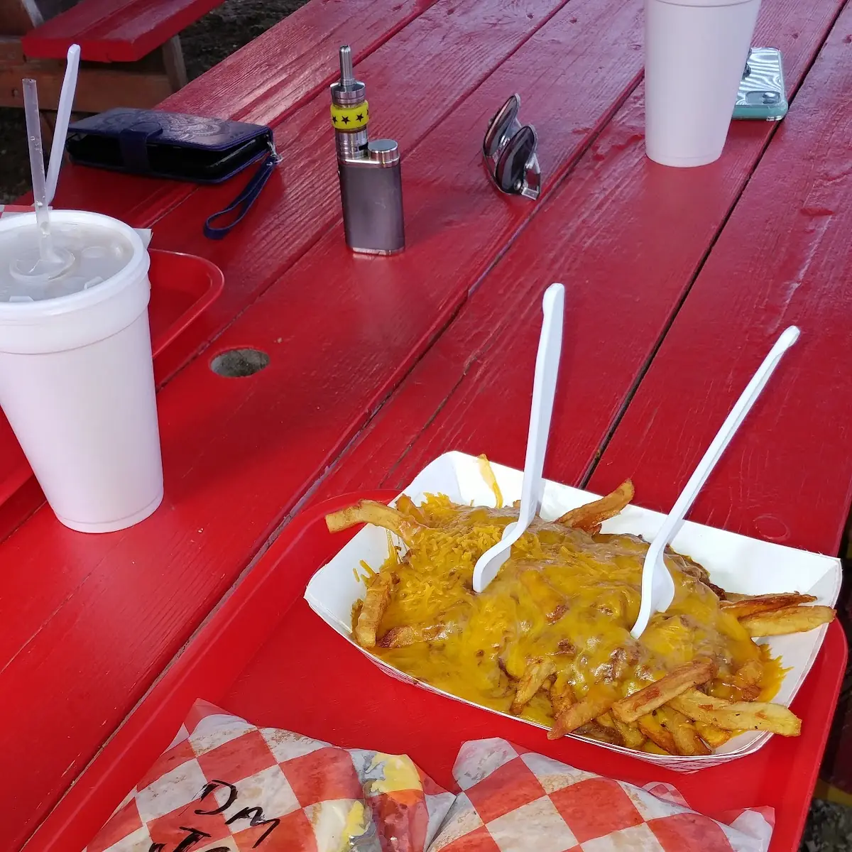Double with Jalopenos and Single Cheese Burgers with Cheddar Cheese Fries