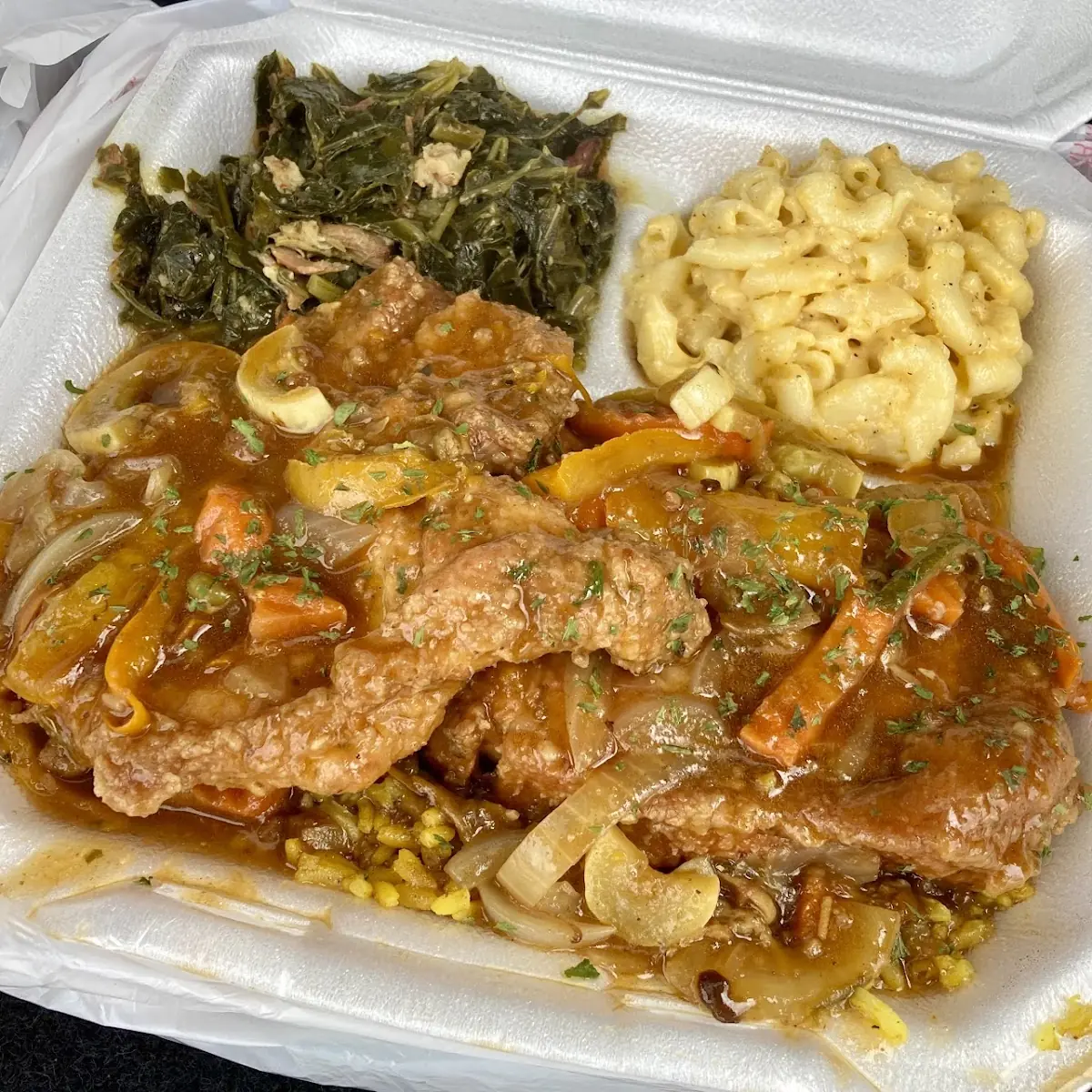 Collards and Mac and Cheese