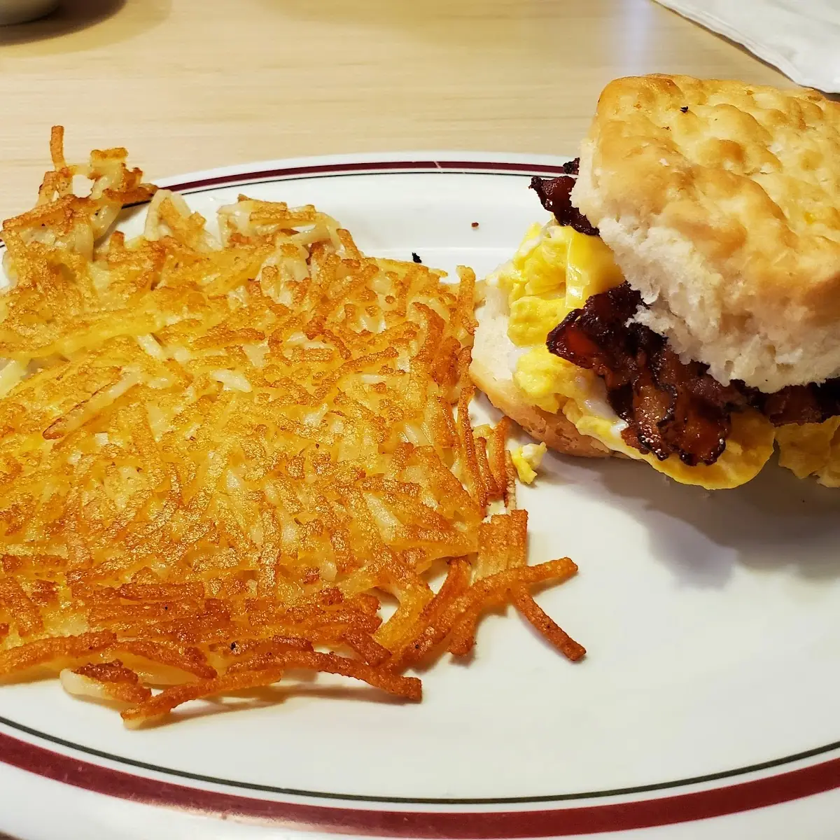 Bacon Egg and Cheese Biscuit with Hashbrowns