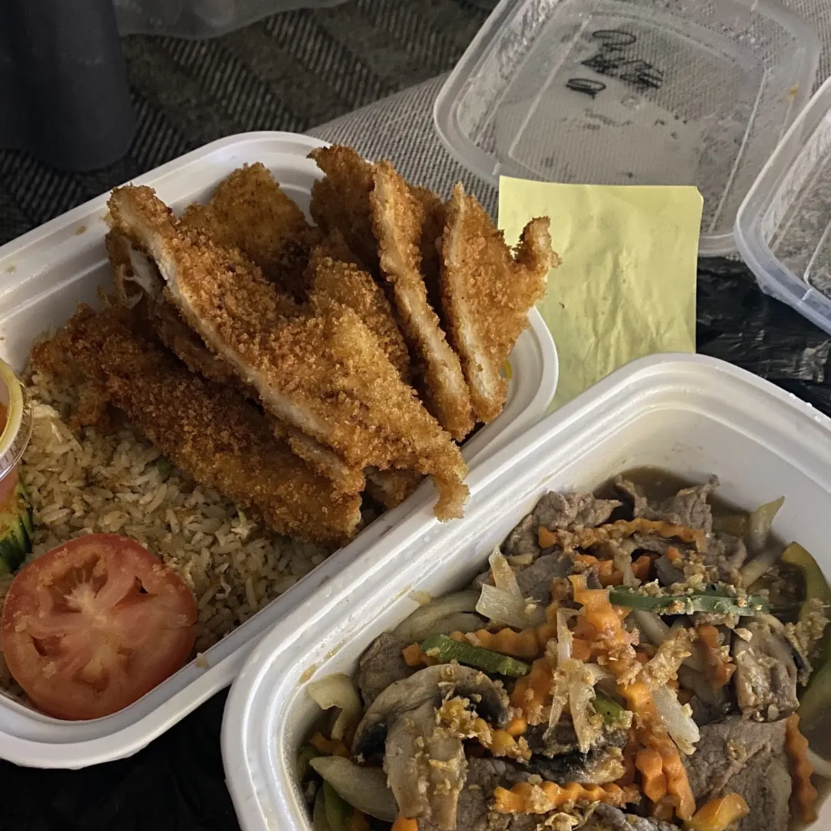 Crispy Chicken Fried Rice and Pepper Beef