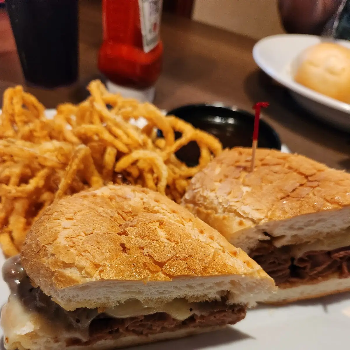 French Dip Sandwich with Onion Straws