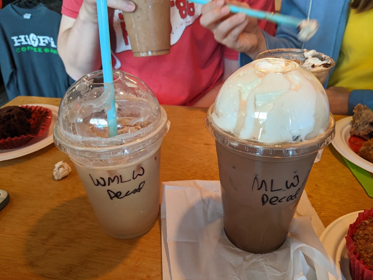 Decaf Iced White Chocolate Mocha and Decaf Iced Mocha