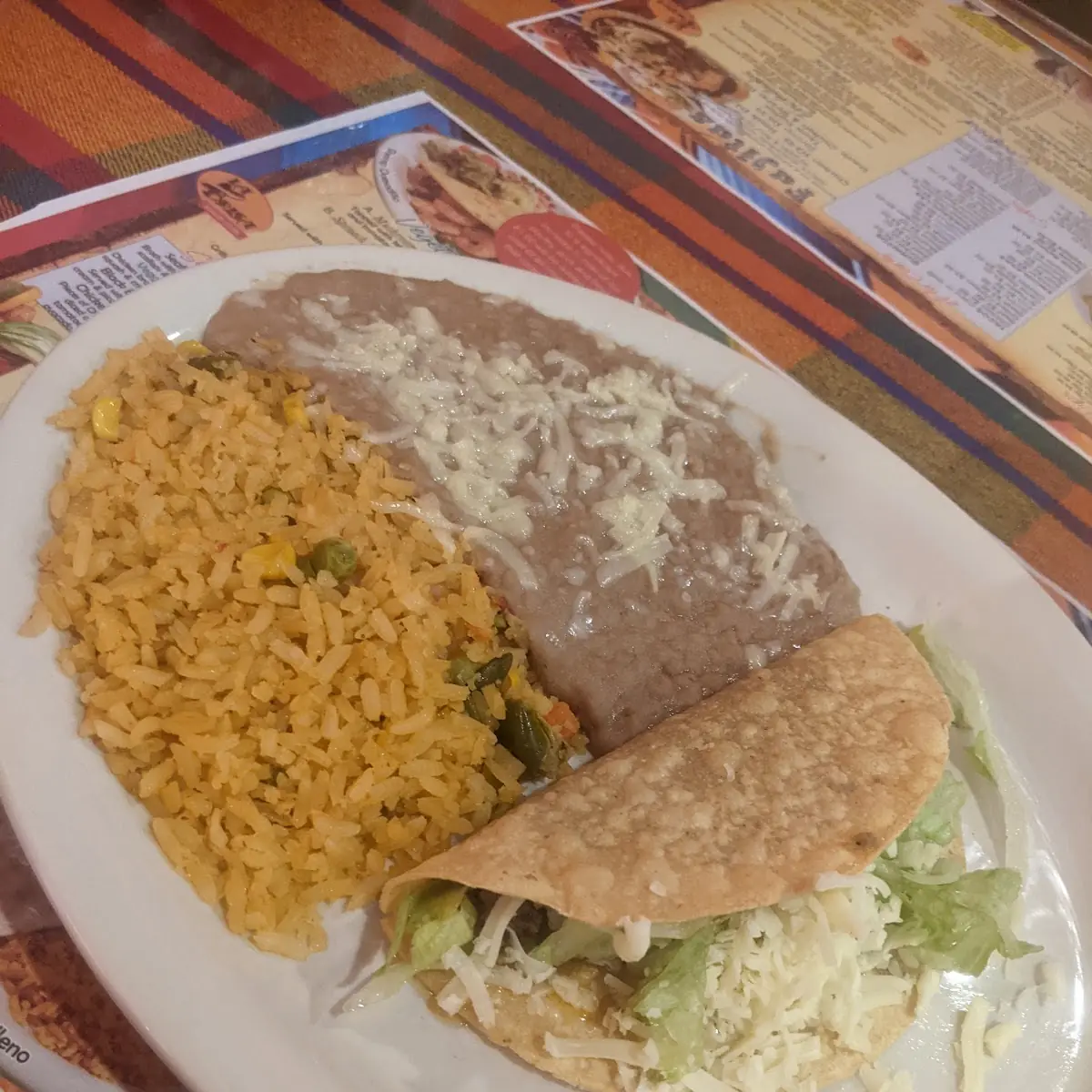 Taco with Rice and Refried Beans