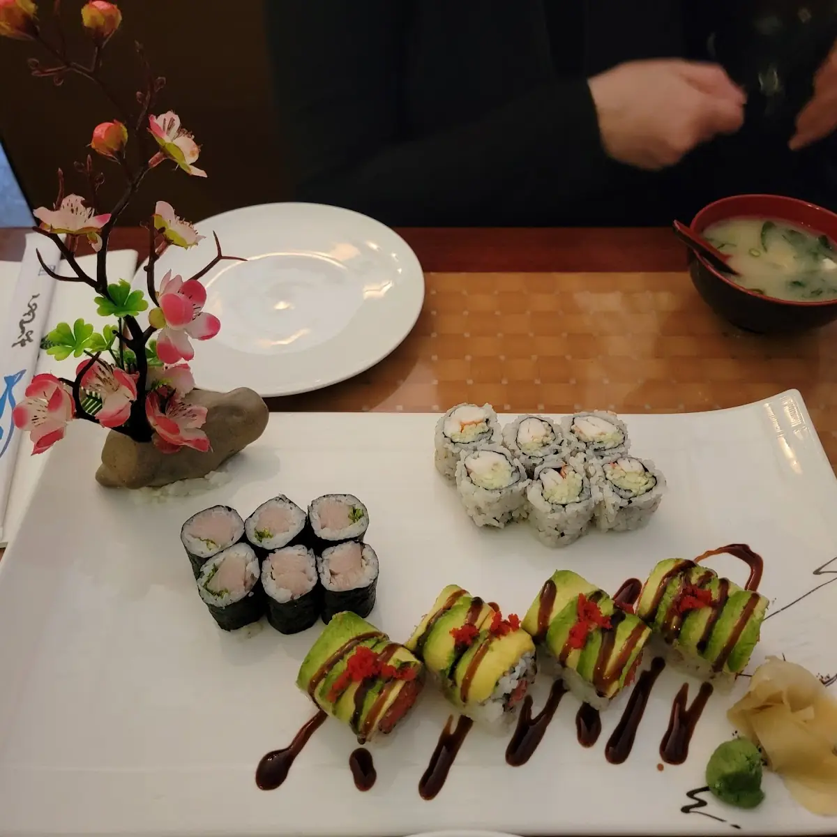 Godzilla Roll Shrimp Avocado Roll Yellowtail Scallion Roll Miso Soup