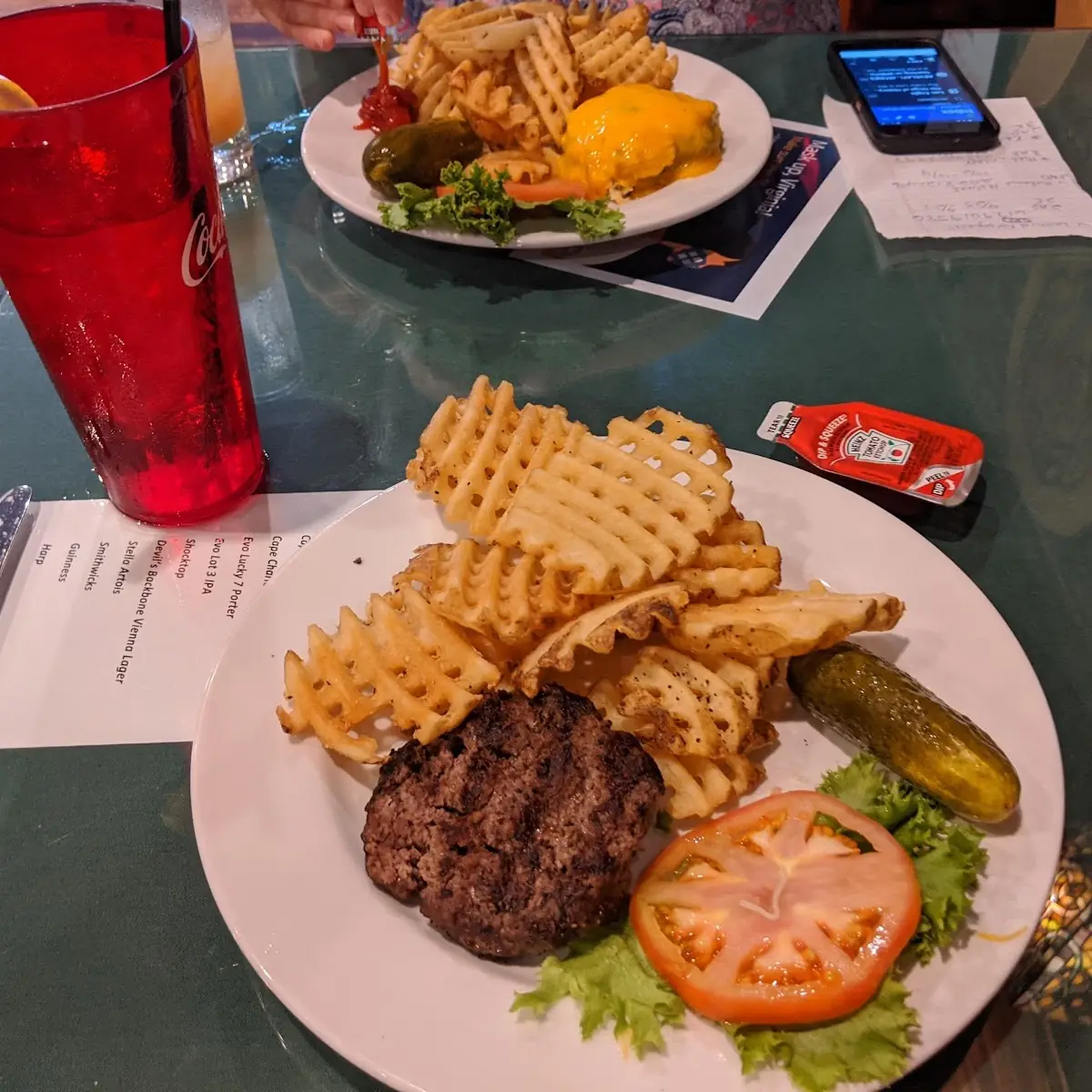 Hamburger and Waffle Fries