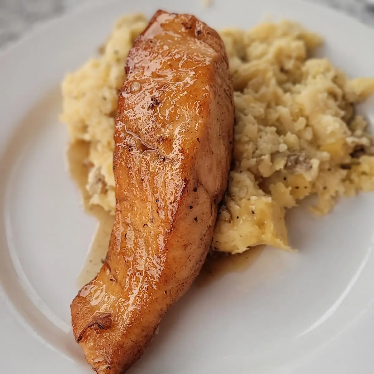 Whiskey Glazed Salmon & Mashed Potatoes