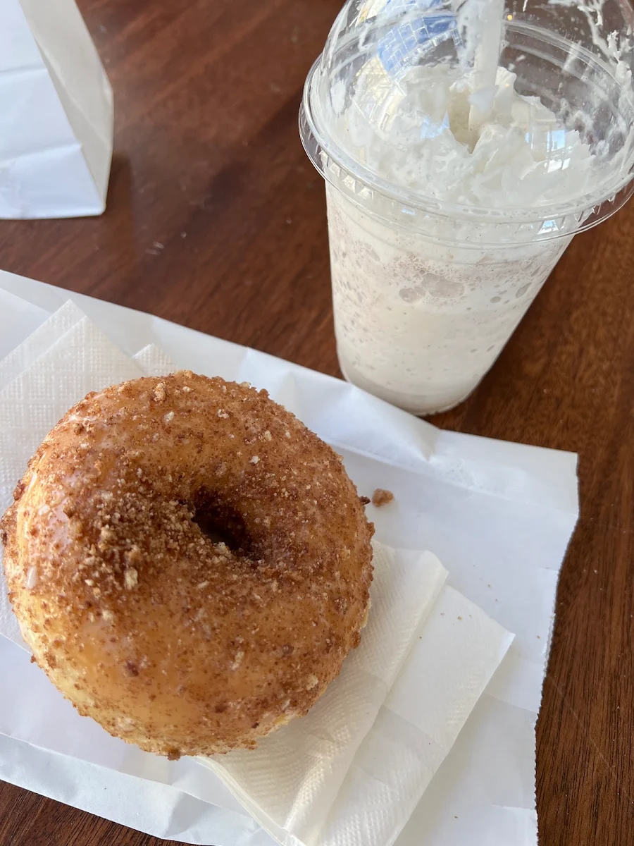 Cinnamon Sugar Glazed Donut and Horchata Blended Drink