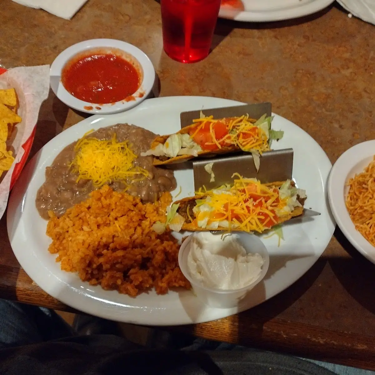 Beef Taco Dinner with Beans Rice and Sopa