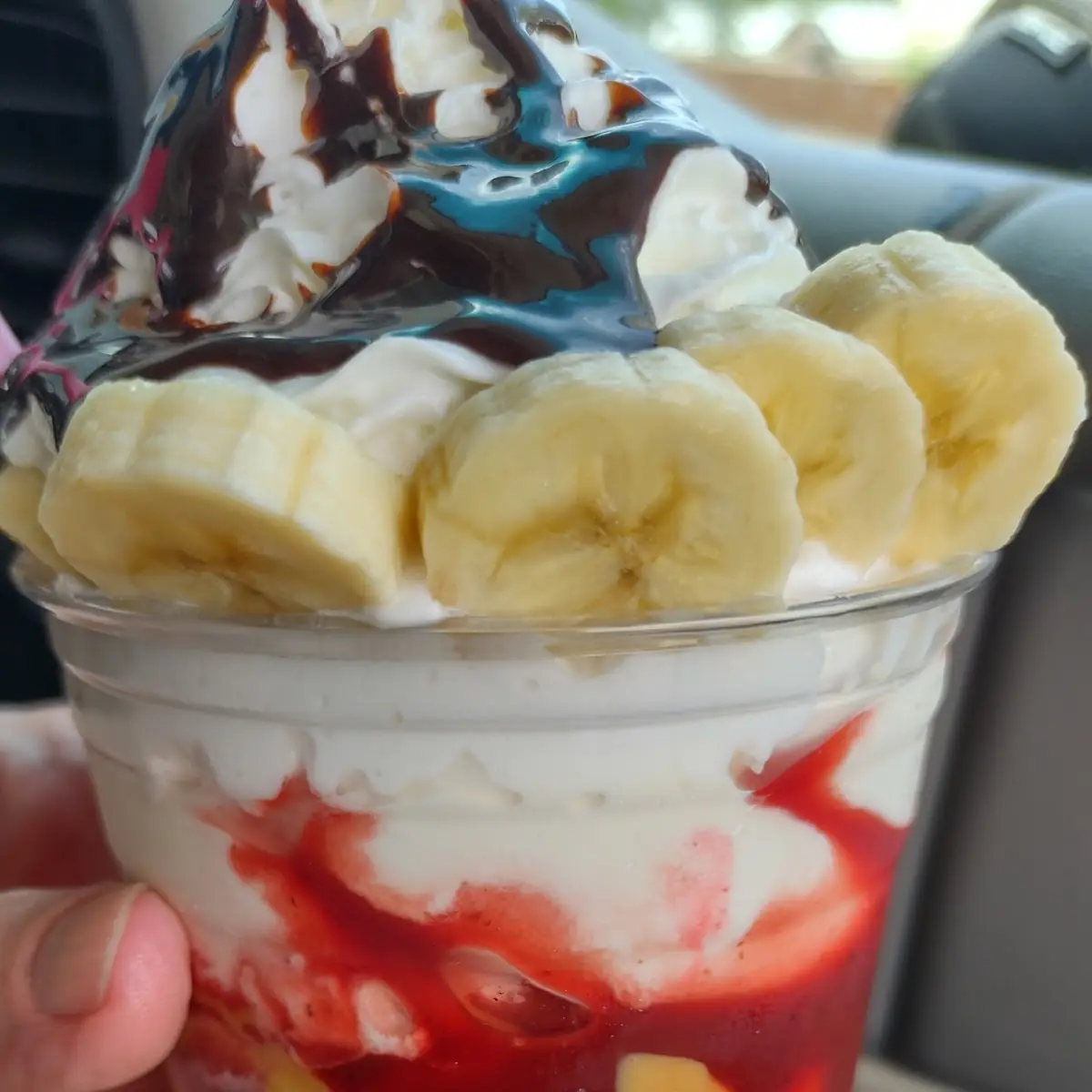 Banana Split with Peanut Butter Sauce Instead of Pineapple Sauce