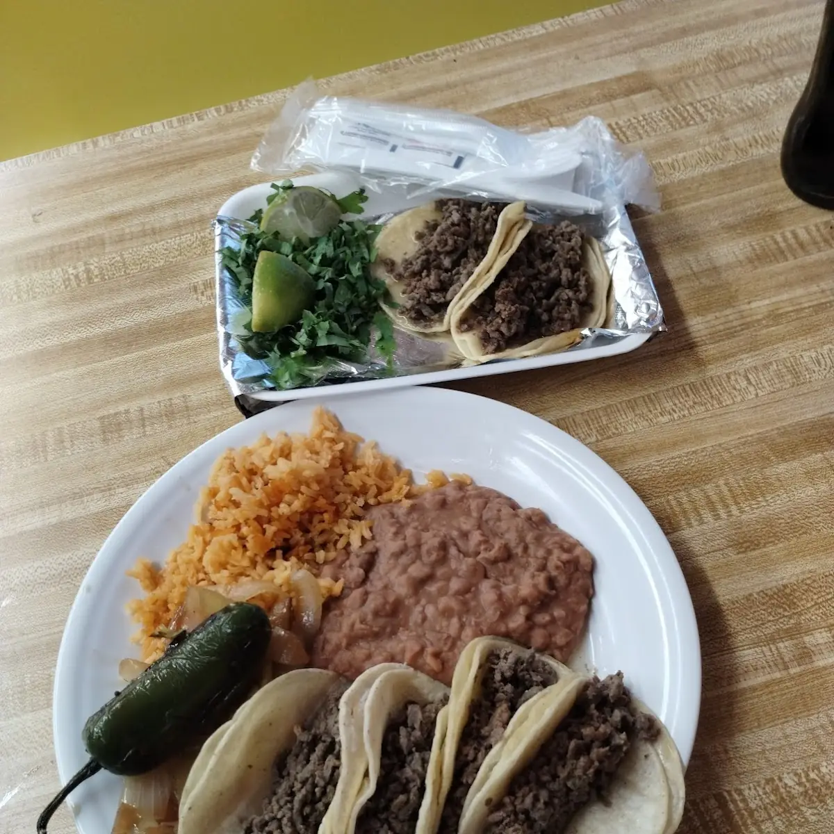 Asada Tacos Rice and Beans