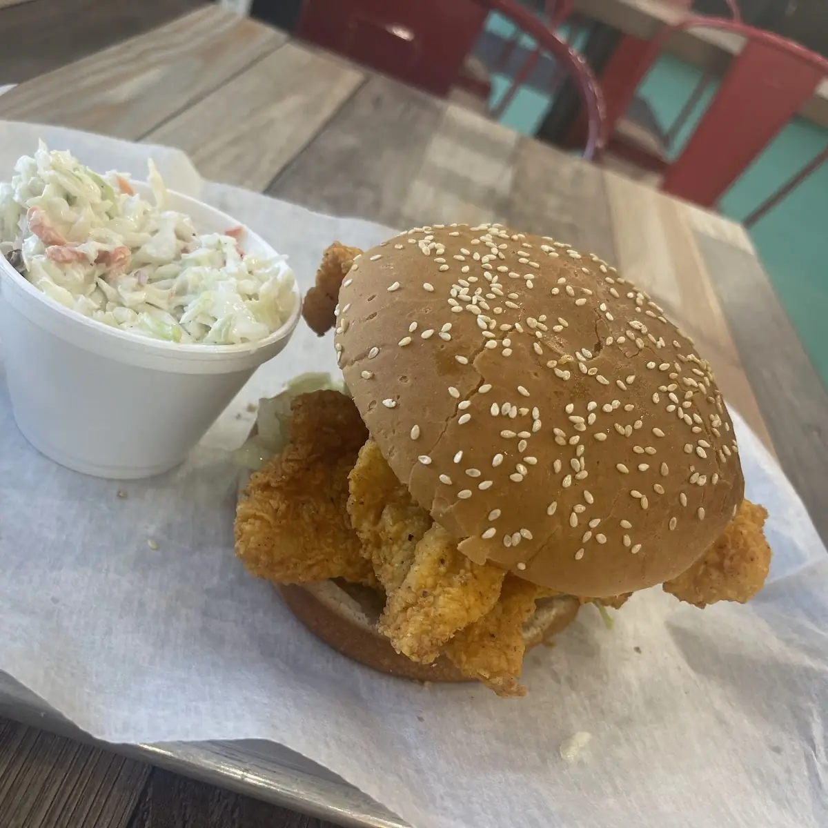 Fish Sandwich and Coleslaw