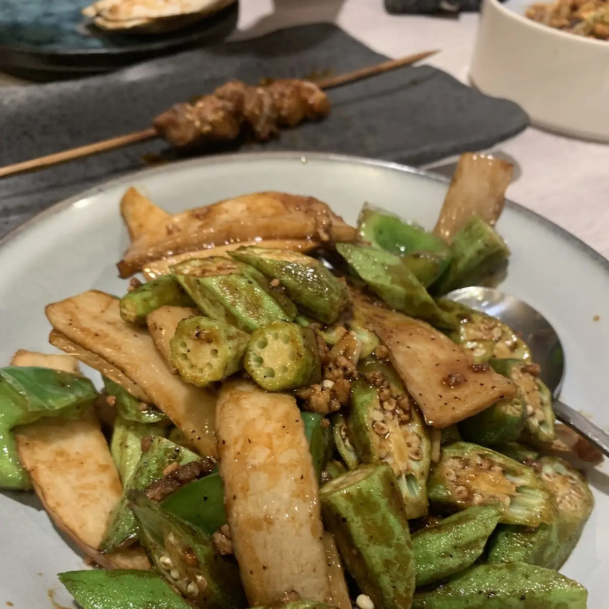 Okra Stir Fried King Oyster Mushroom