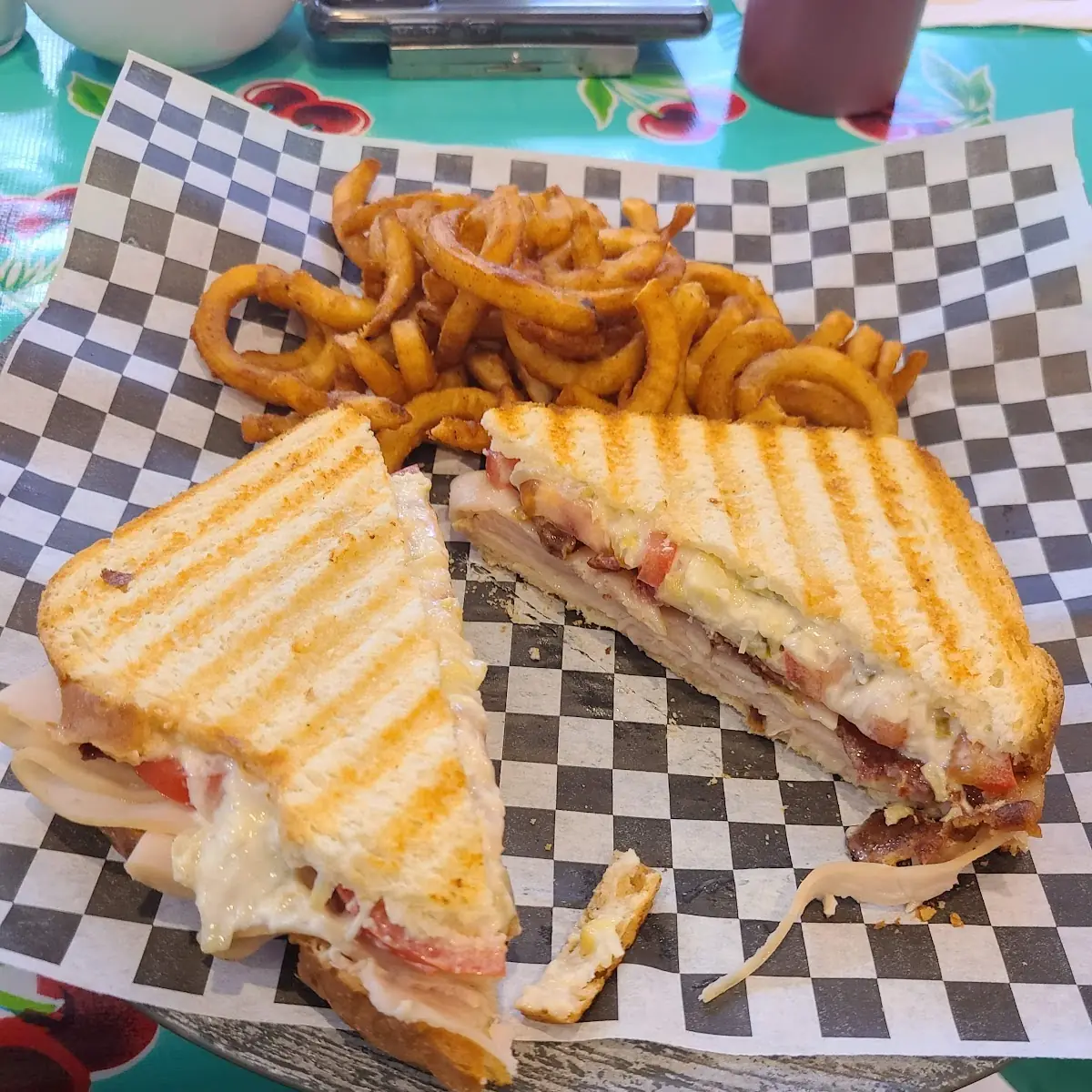 Artichoke Dip Turkey Panini with Tots