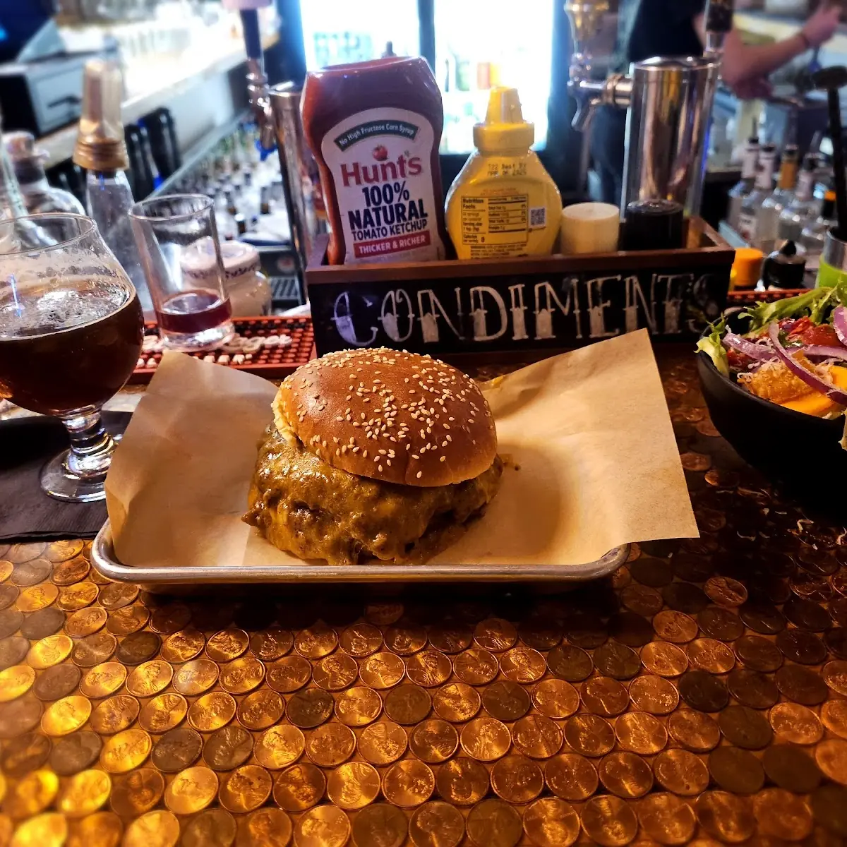 Beer Chili Burger and Side Salad