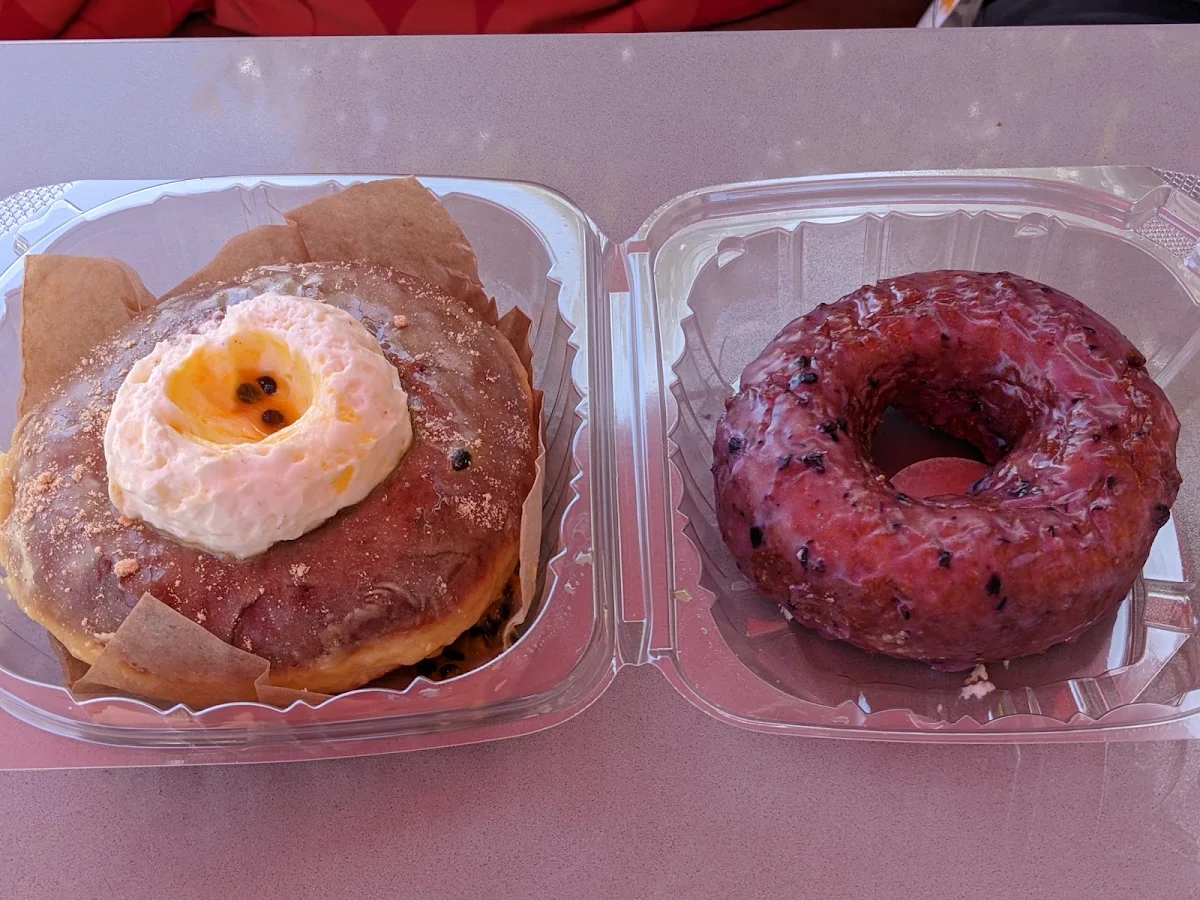 Passion Fruit Donut and a Blueberry Corn Cake Donut