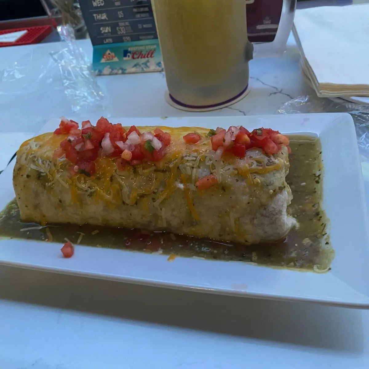 Green Chilli Smothered Pork Burrito