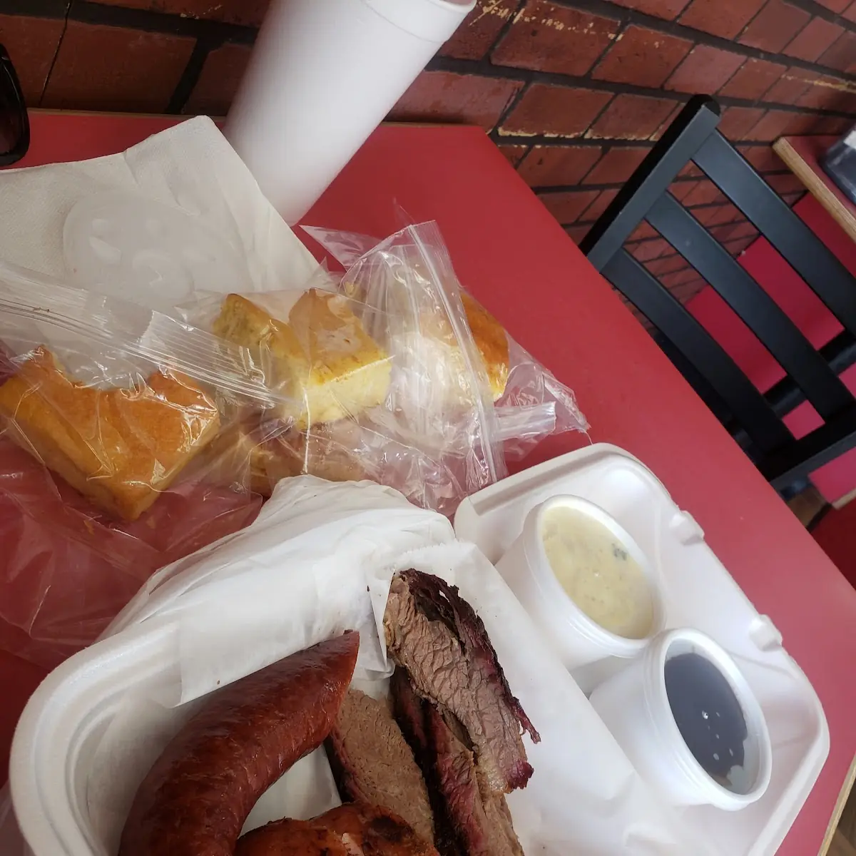 Ribs Brisket Sausage Cornbread Potato Salad