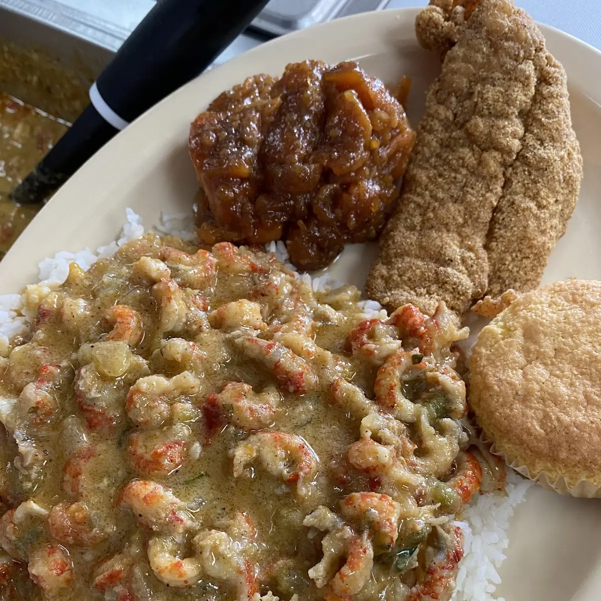 Crawfish Etouffee Rice 1 Side and 1 Fish