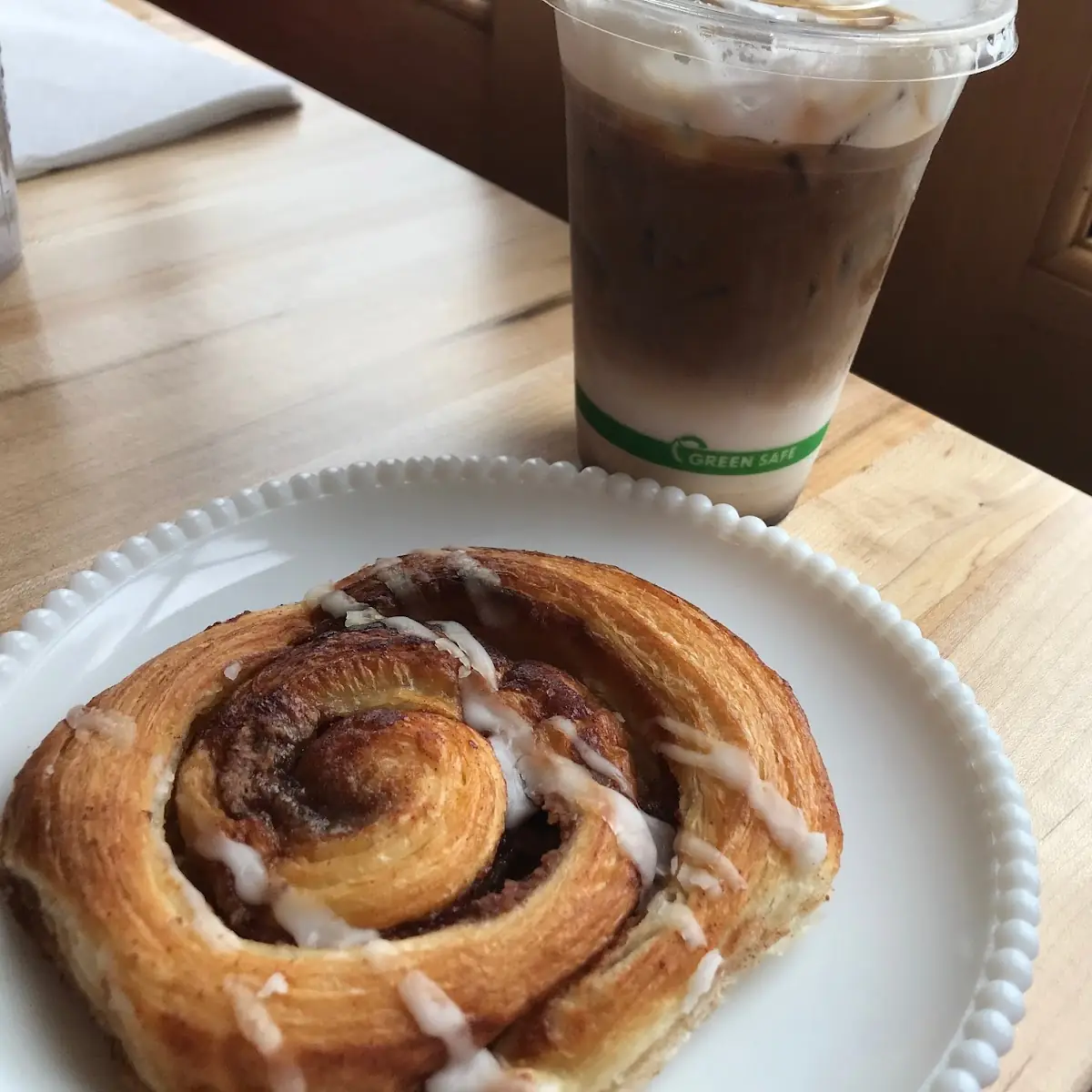 Cinnamon Roll and Iced Latte
