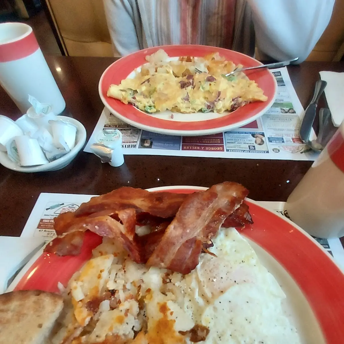 Eggs over Easy Bacon Hash Browns and Rye Toast
