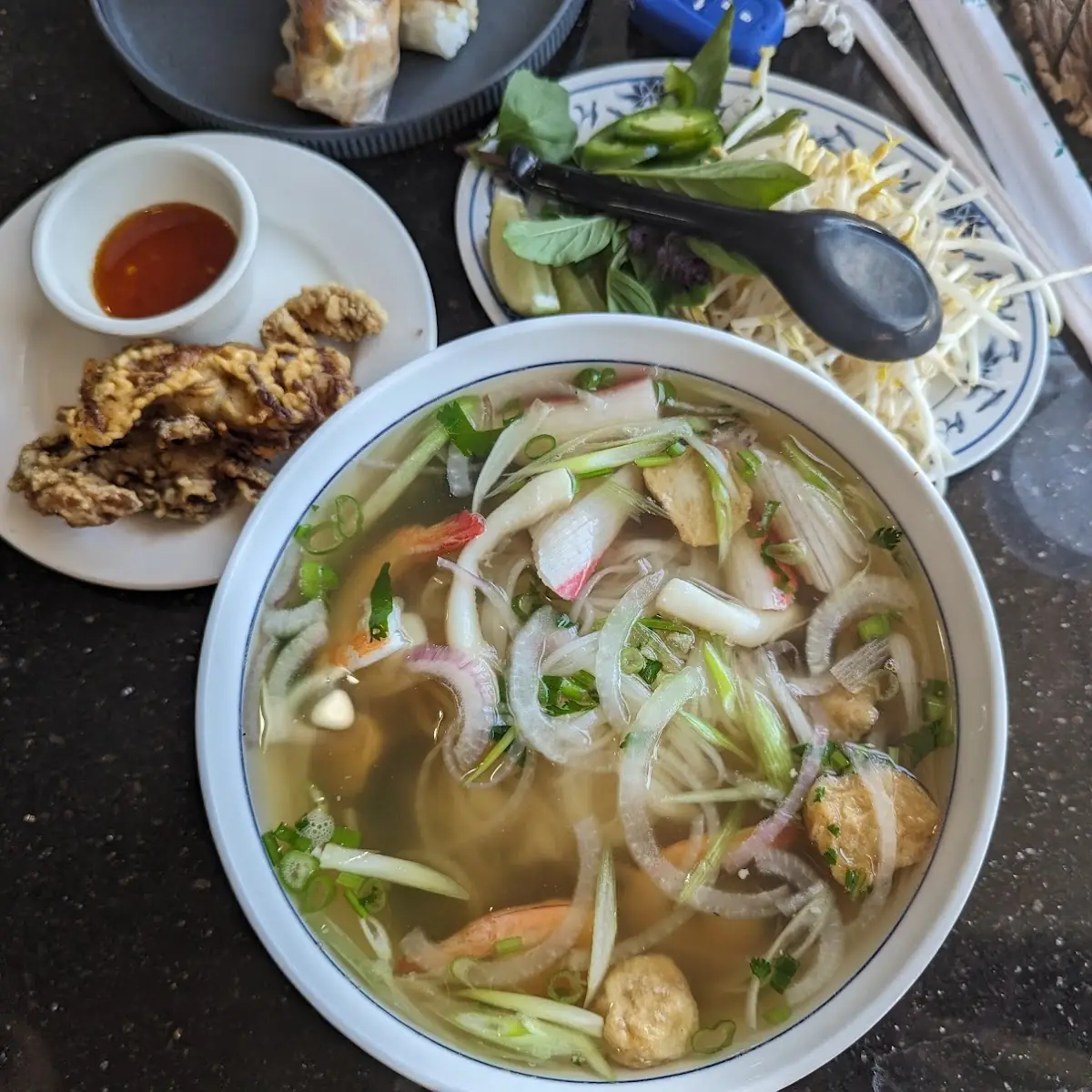Seafood Pho with Soft Shell Crab