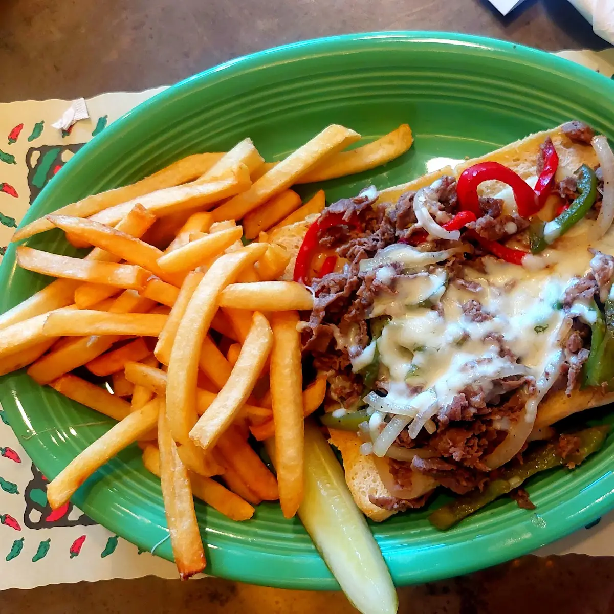 Philly Cheese Steak Sandwich and Fries