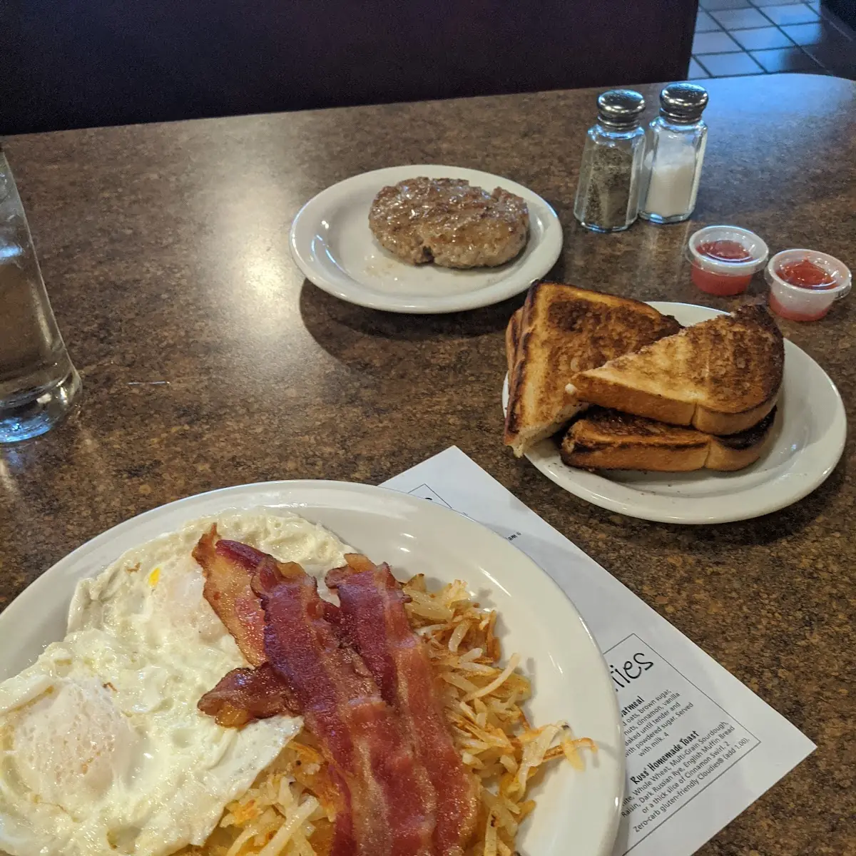 3 2 Eggs Bacon Hash Browns and Sausage Links