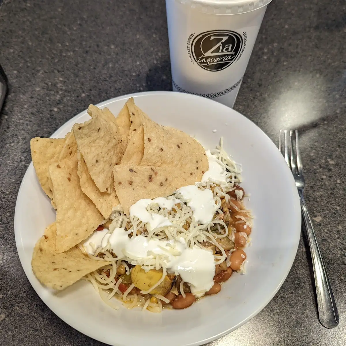 Pork Green Chile Bowl with Tortilla Chips