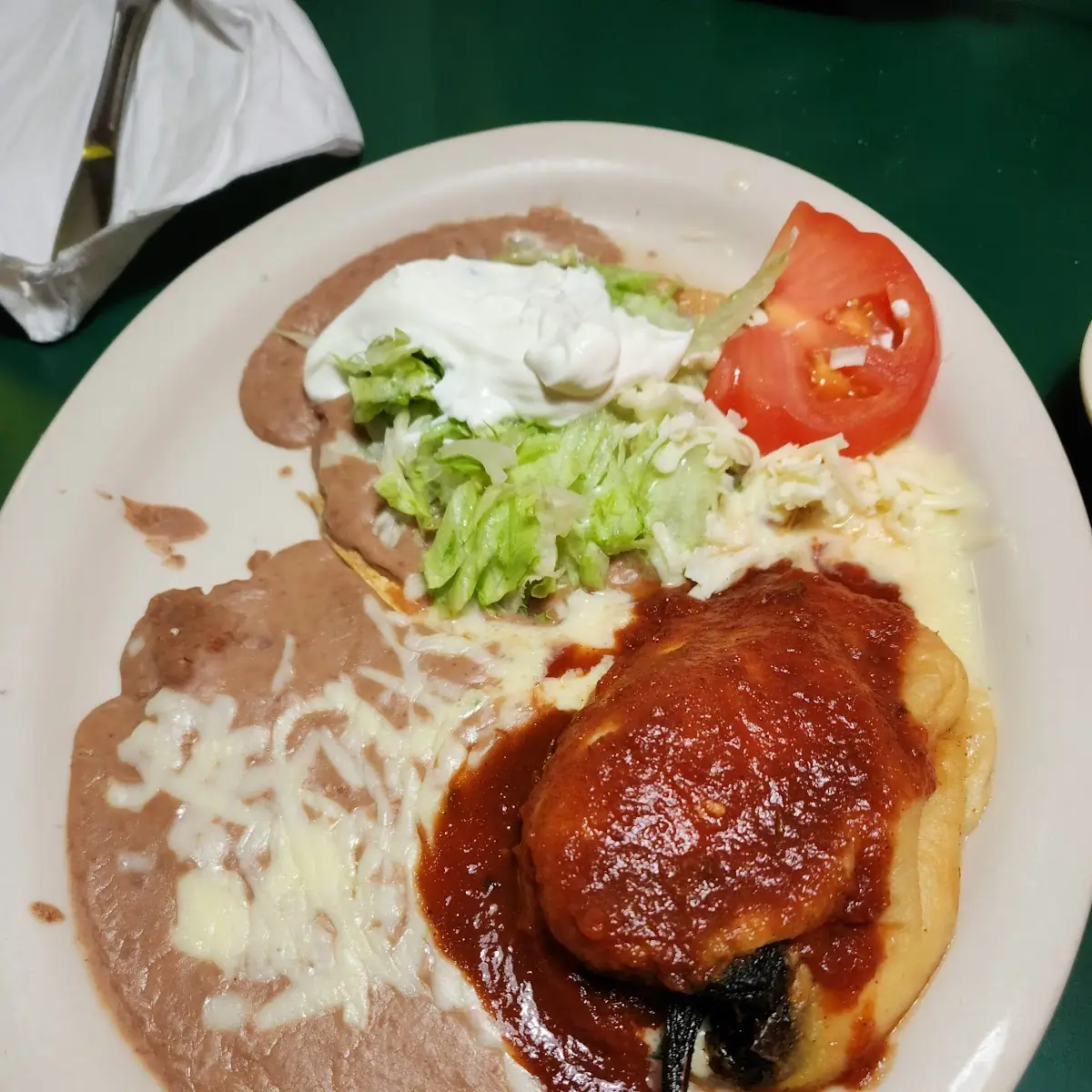 Ground Beef Chimichanga with 3 Fried Beans