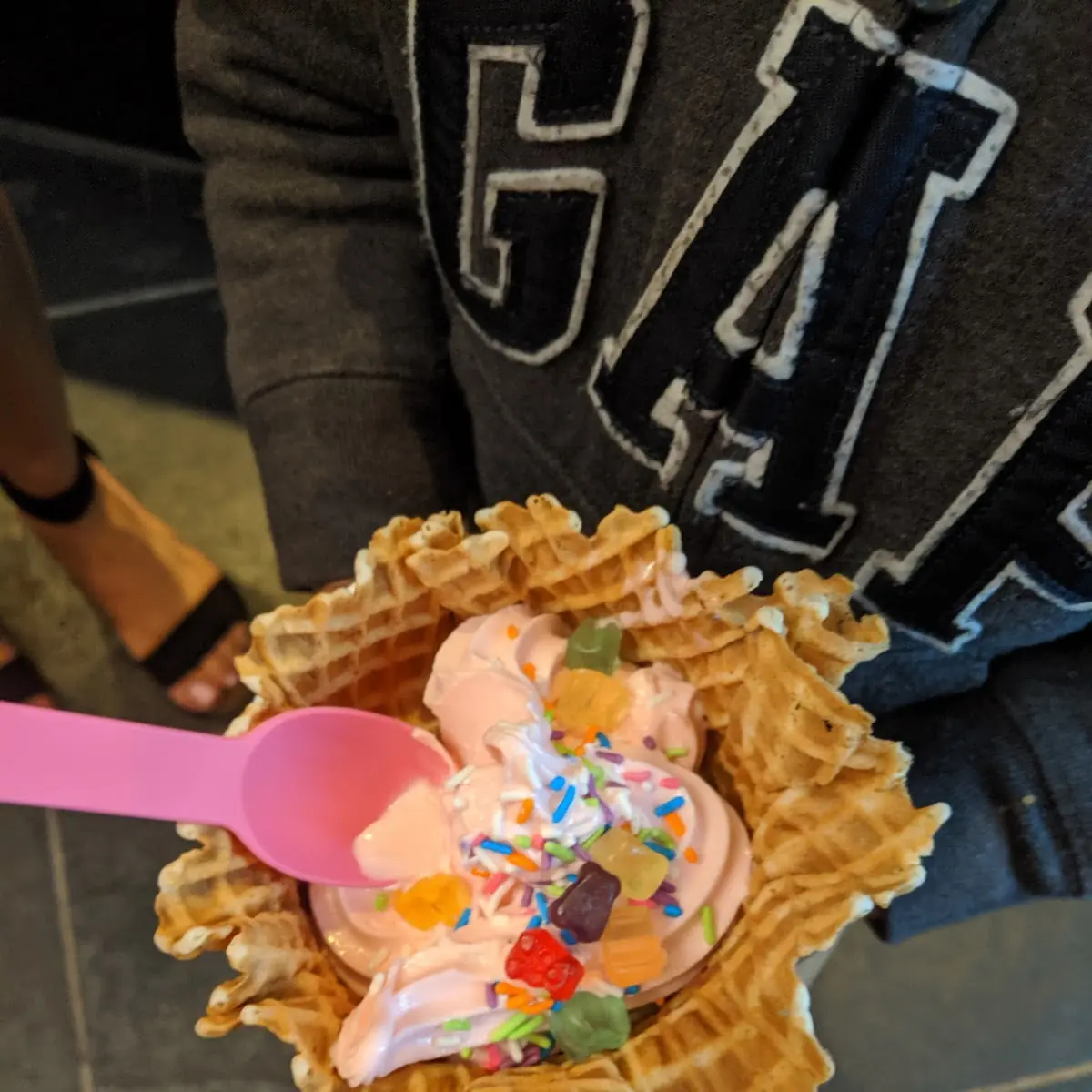 White Chocolate Dipped Waffle Cone with Cinnamon Toast Crunch