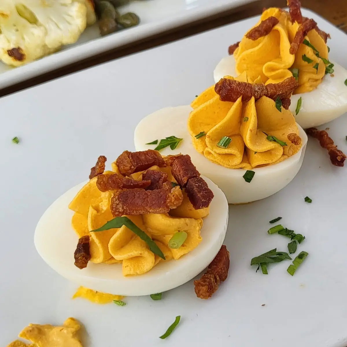 Sriracha Deviled Eggs Crispy Bacon