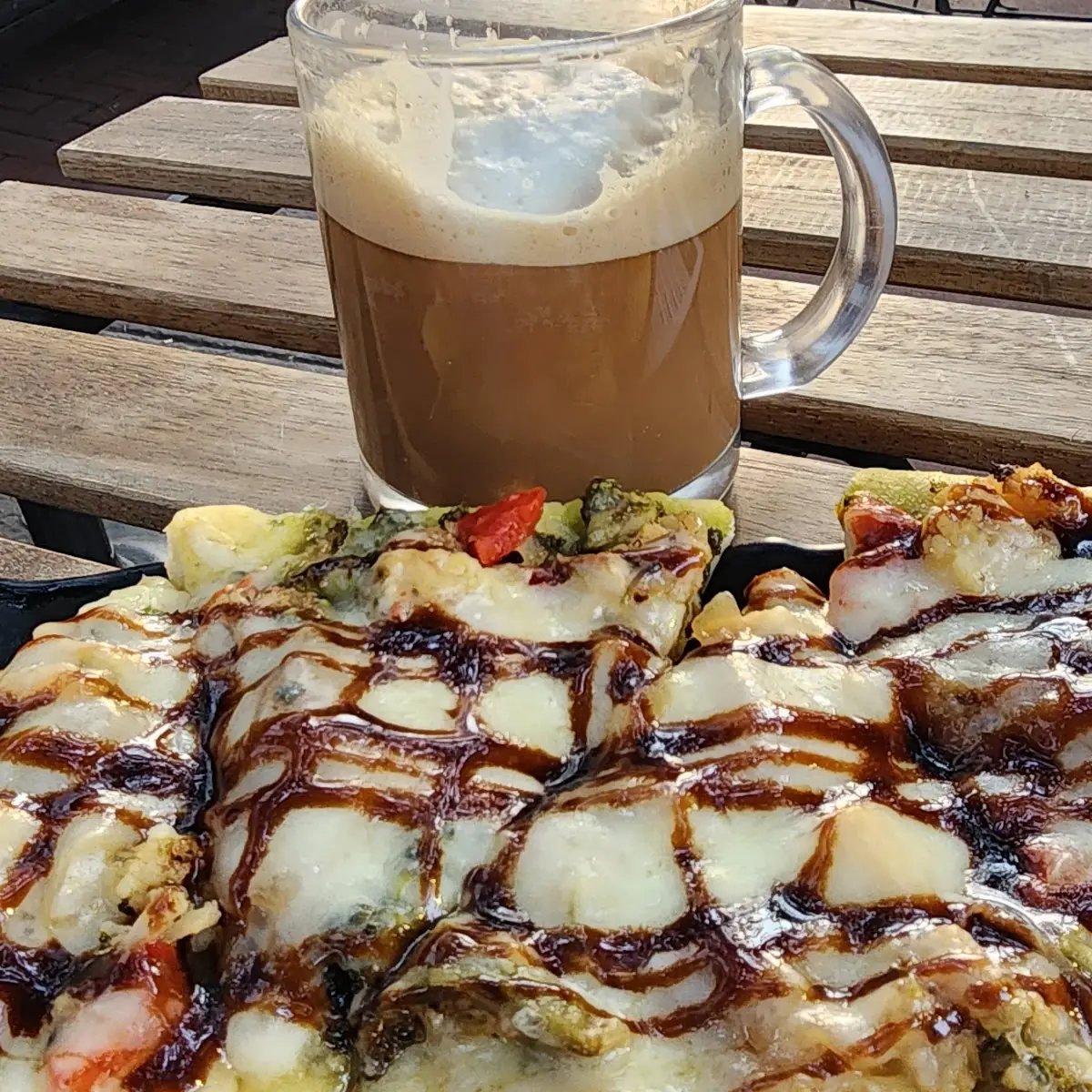 Veggie Flatbread Hot Americano Espresso Martini and Snickerdoodle Cookie