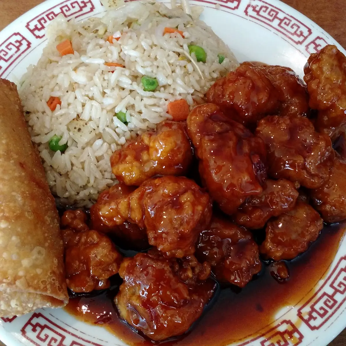 General TSO's Chicken with Egg Roll