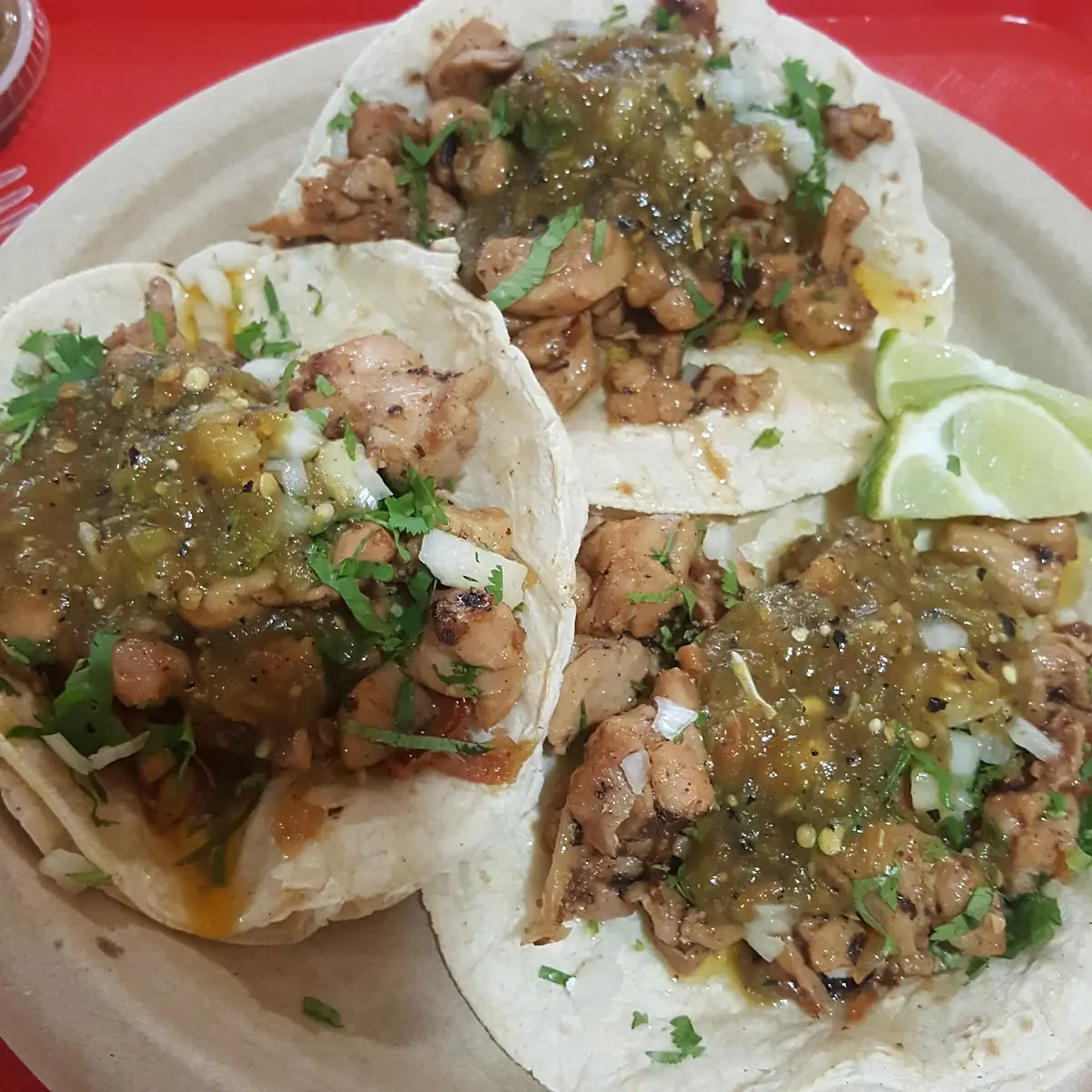3 Chicken Tacos with Green Jalepeno Sauce