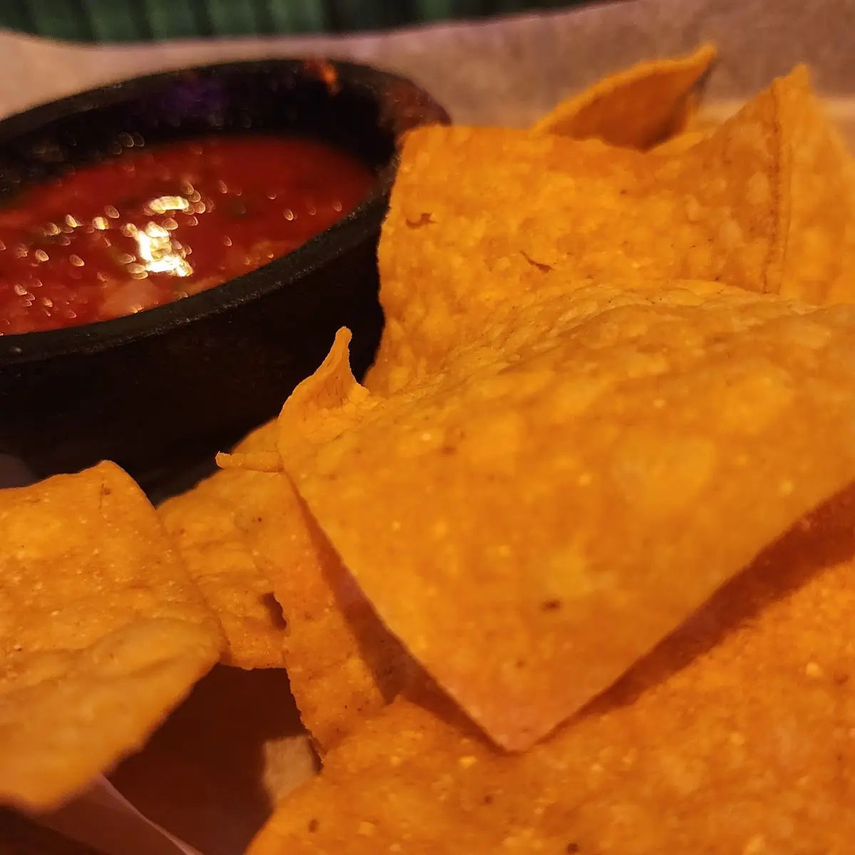 Chips Salsa and Bean Dip